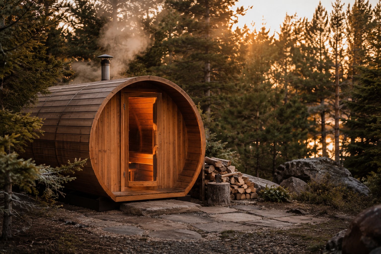 The woodfired barrel sauna being built at Yarra Valley ECOSS